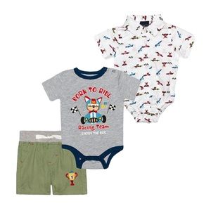 Little Rebels ‘Born to Ride’ Three Piece Bodysuit Set 6-9 months Mix n Match Set